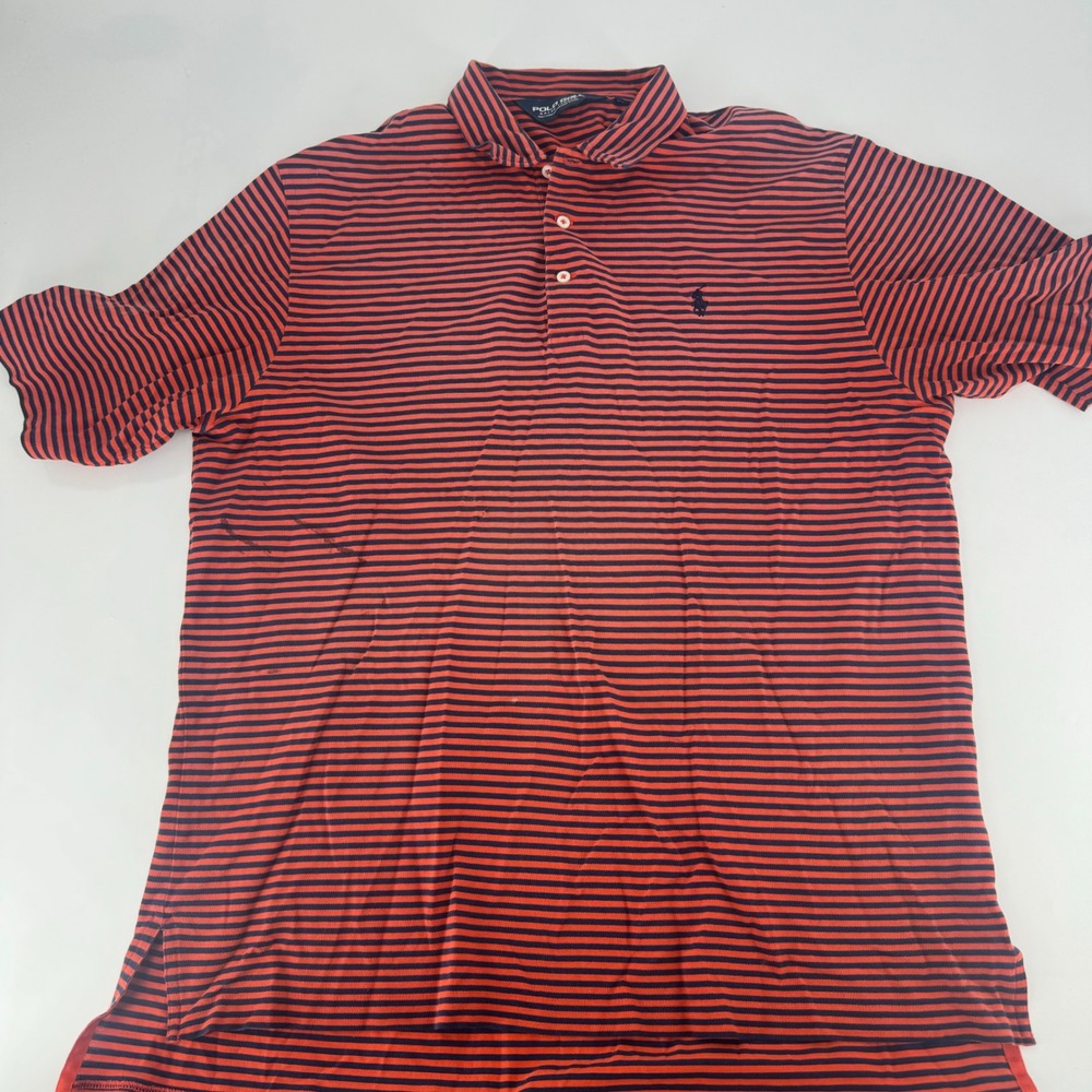Polo Golf Ralph Lauren Mens Large Pima Cotton Striped Polo Orange Navy Blue